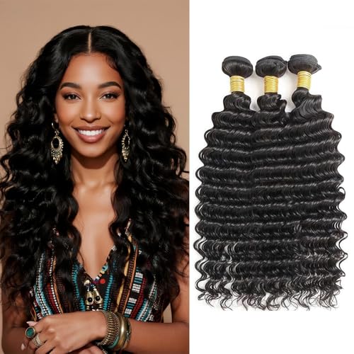 Deep Wave Human Hair Bundles 1B Natural Black 12 14