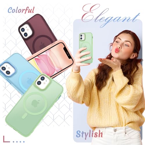 Image of YENAPOON for iPhone 12 Pro /iPhone 12 Case, Matte Magnetic Case, Mint Green | Fit for Magsafe, Screen Protector Included, Matte Translucent Frosted Slim Shockproof Protective Phone Cover