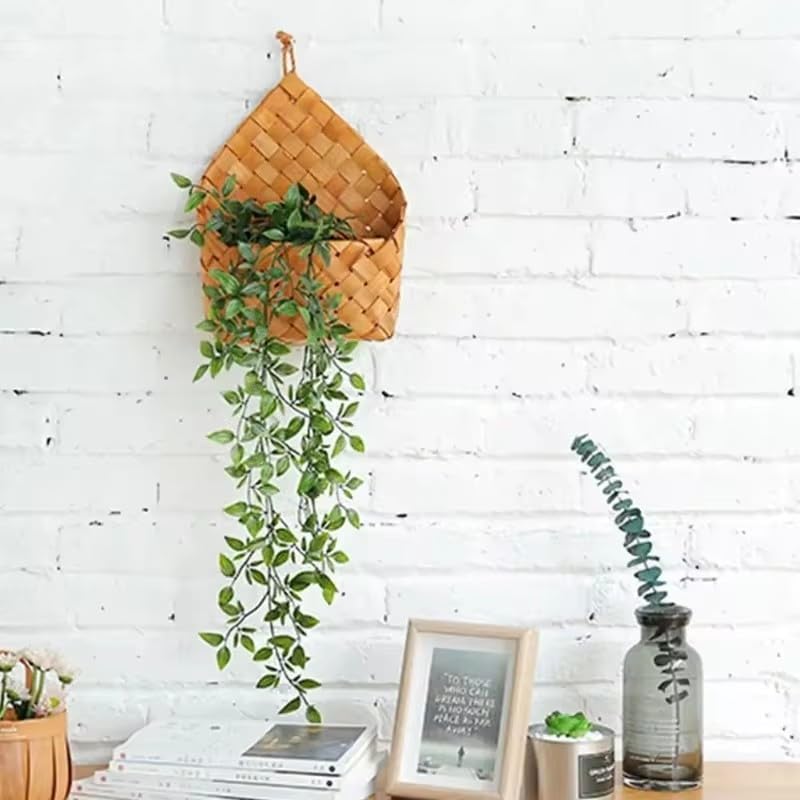 Wall Hanging Natural Wicker Flower Basket, Flower Pot Planter, Rattan Vase, Home Garden Wall Decoration, Storage Container image 4