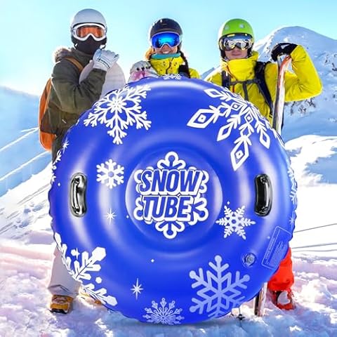 ZMLM Snow Tube, 47 Inches Inflatable Snow Sleds for Kids and Adult, Thickened Heavy Duty Hard Bottom Snow Sled with Handles Supplies Gifts Winter Sports Toys for Boys Girls Family Activities Outdoor Cover
