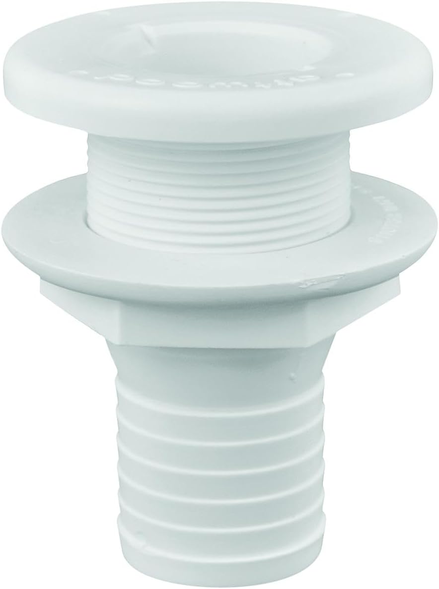 attwood 3875-3 1.5" Polypropylene Straight Thru-Hull Connector for Boating Plumbing Fittings, White Finish
