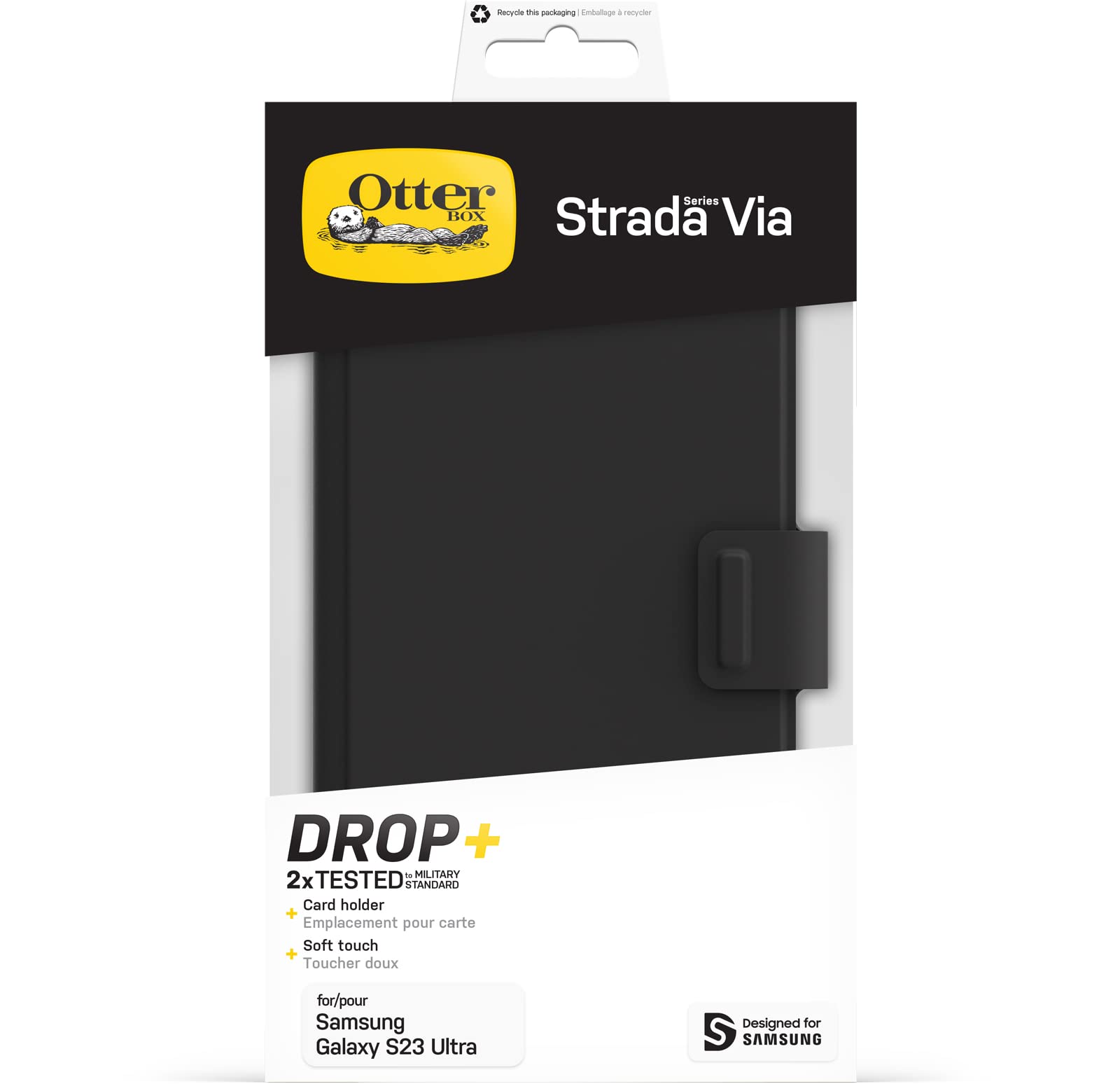 OtterBox Strada Via Etui na Galaxy S23 Ultra, Odporne na Wstrząsy i Upadki, Smukłe i Miękkie w Dotyku Etui Ochronne z Uchwytem na Kartę, Przetestowane Zgodnie ze Standardem Wojskowym, Czarne