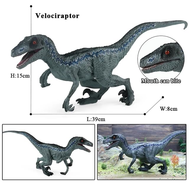 Image of Kawaii Kart - A Cart Full of Cuteness Blue Velociraptor Realistic Dinosaur Toy with Movable Mouth Textured Dinosaur Figure Prehistoric Animal Creatures Educational Toy for Kids & Adults