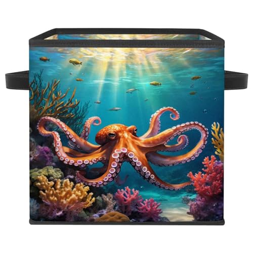 Cube de rangement durable pliable motif pieuvre avec poignées