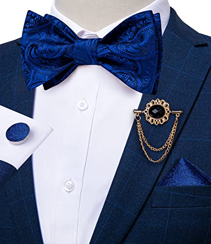 Image of DiBanGu Silk Woven Bowtie Mens Self Bow Tie Set with Lapel Pin