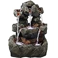 Sunnydaze Layered Rock Waterfall 32-Inch Polyresin and Fiberglass Outdoor Rock Fountain with LED Lights