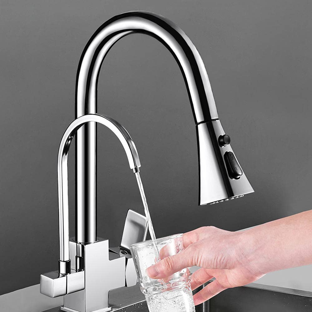 Mitigeur de cuisine extensible 3 jets eau chaude et froide noir et chrome