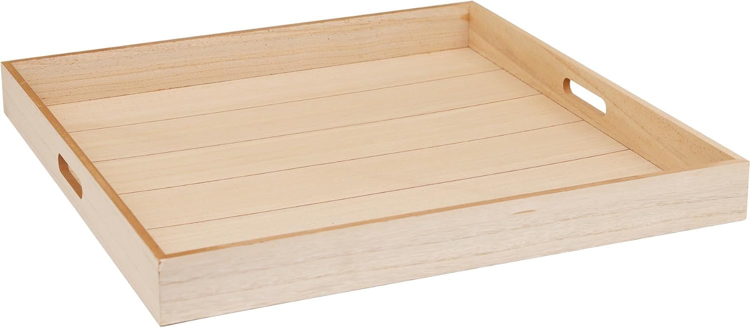 XXL Tablett Serviertablett Holztablett Groß Deko Tablett Holz Gross Eckig Dekotablett mit Griff 56cm Serviertabletts Vintage Rechteckig Quadratisch für Küche Home (Natur) Küche, Haushalt & Wohnen