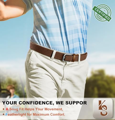 Image of KEMISANT Men Belt-Stretch Woven Braided Belt For Gift Men Golf Casual Jeans Dresses with Nylon Canvas 1 3 /8 inch