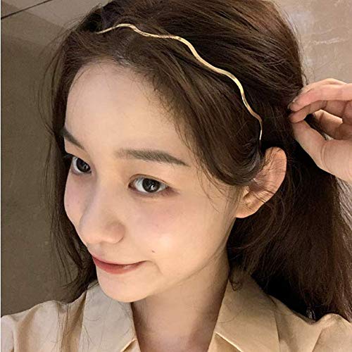 Miniatura 6 de Retro Simplicity Metal Big Wave Line Hair Hoop Diademas Onduladas Oro Metal Accesorios para el Cabello Diademas Multiusos Bandeau Moda Diadema