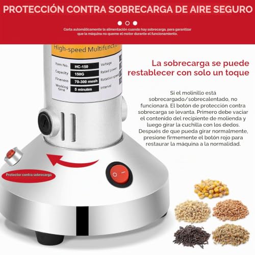 Miniatura 5 de Kotsy 150g Molinillo De Granos Portátil, 220 V Molino De Cereales De Hierbas De Grano De Especias Molino, Máquina De Molienda De Alta Velocidad De 3 Cuchillas