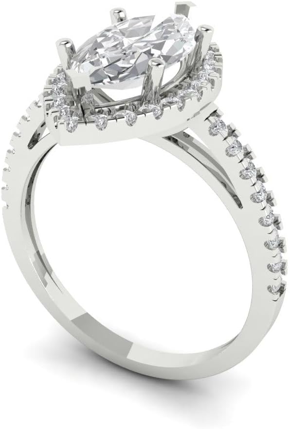 Clara Pucci 2.38 Carat Marquise Cut Zircon 14K White Gold Halo Solitaire W/Accents Bridal Wedding Everlasting Promise Ring Dainty Band