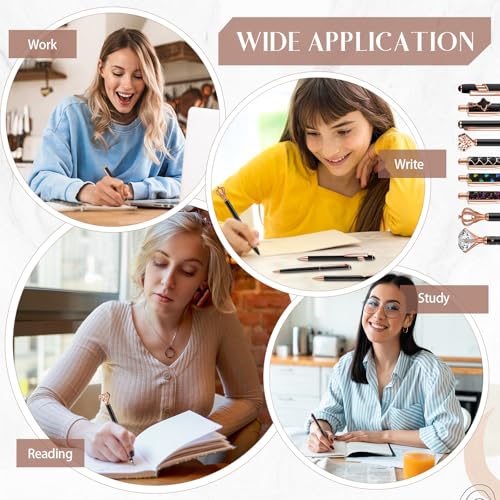 Image of Janmini 9 Pcs Metal Ballpoint Pen with Rhinestone Glitter Pen for Diary Black Ink Cute Cute Things Novelty Gifts for Women Girls Birthday Home Office