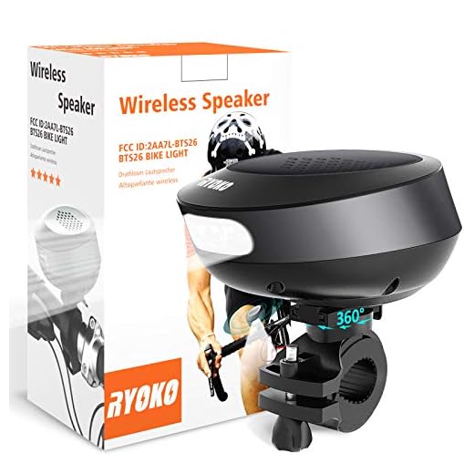 Bike Light Bluetooth Speaker, Wireless Bike Speaker with Loud Sound & Rich Bass, Bluetooth V4.1+EDR and LED Torch Light, IPX4 Waterproof Portable Outdoor Speakers with Mount for Bicycle Riding.