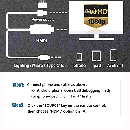 Image of 3 in 1 HDMI Adapter 1080p, USB to Type-C /Lightning /Micro, MHL & Non MHL Phone to TV Mirroring /Projector /Monitor, Compatible With Android 9 & iOS 5 Above Versions