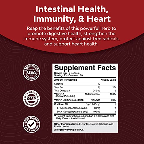 Icelandic Cod Liver Oil Softgels - Wild Caught Epa Dha Omega 3 Fish Oil 1000Mg - Sustainably Sourced Burpless Fish Oil Supplement With Vitamin D3 And A For Heart Joint Brain And Immune Support #TOP2