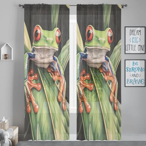 Opalaughs Forest Tree Frog Sheer Curtains 84