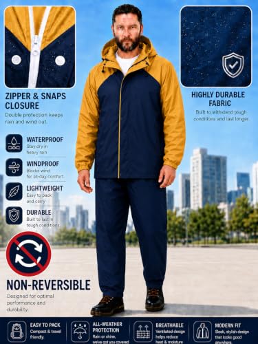 Image of Mens Raincoat Suit with Pant Set Modestra Series | Waterproof Lightweight Breathable Rain Wear | Waterproof Zipper Raincoat for men waterproof