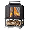 Fire Pits for Outside Wood Burning - 39" H Square Metal Outdoor Chiminea Fireplace with Grill, Mesh Spark Screen & Fire Poker, Ideal for Garden, Backyard, Patio, Party, Camping, Picnic, BBQ, Bonfire