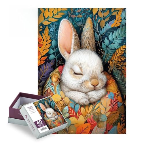 Wentworth Wooden Puzzles Snuggle Bunny - 40 Pcs Jigsaw Puzzle Themed Irregular Pieces Momart Design for Animal Lovers - Sustainably Sourced Wood & British Made