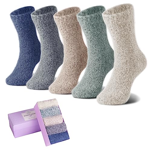 ICEIVY Fuzzy Socks For Women Warm Winter Striped Vintage Retro Crew Fluffy Slipper Socks Gifts For Women