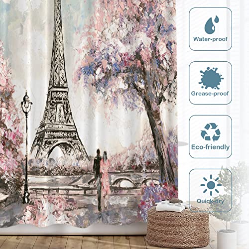 Batmerry Vacation in Europe Decor Shower Curtain,Street View of Paris Eiffel Tower Bathroom Decor Polyester Fiber Plastic Rings Quick-Drying Waterproof for Bathtubs/Bathroom - Image 3