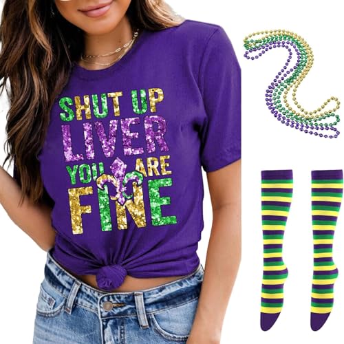 Mardi Gras Outfit for Women Purple Fashion Mardi Gras Costume Accessories Set Party Short Sleeve (Design 27, Small)