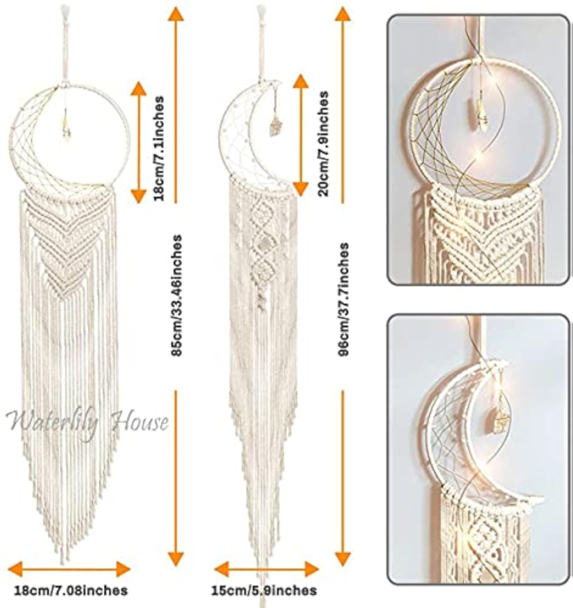Macrame Wall Hanging Moon Dream Catcher with LED String Light