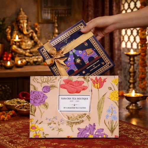 Image of Sancha Tea Boutique, India Bharat Chai Collection, Masala Chai Variety Pack, Ginger /Cardamom /Mint /Original Flavours, 40 Pyramid Tea Bags, Gift Box