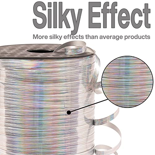 Image of PartyWoo Silver Curling Ribbon, 500 Yard for Crafts, Iridescent Crimped, Shiny Metallic for Gift Wrapping, Balloons String, Hair, Florist Flower (1 Roll)