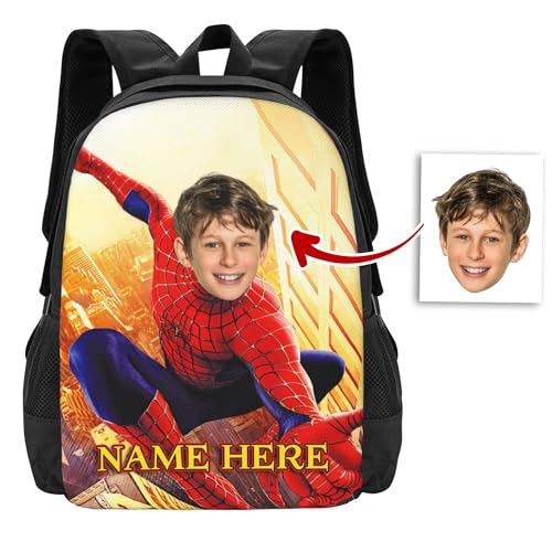 Custom Superhero Backpack Printe Photo and Name, Large Capacity School Bag, Personalize Birthday Gift for Boy, Girl