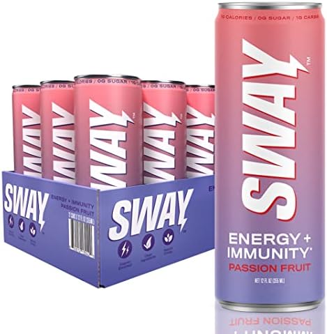 Sway Energy + Immunity Drink, Passion Fruit, 12 Fl Oz (12 Count), 160 mgs of Natural Energy, Daily Multi-Vitamin Enriched (A, B6, B12, C, D), Clean Ingredients, 0 Sugar, Low Calorie, Low Carbs