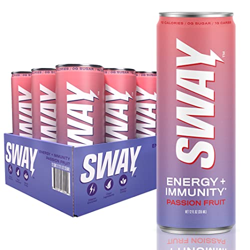 Sway Energy + Immunity Drink, Passion Fruit, 12 Fl Oz (12 Count), 160 Mgs Of Natural Energy, Daily Multi-Vitamin Enriched (A, B6, B12, C, D), Clean Ingredients, 0 Sugar, Low Calorie, Low Carbs #TOP1