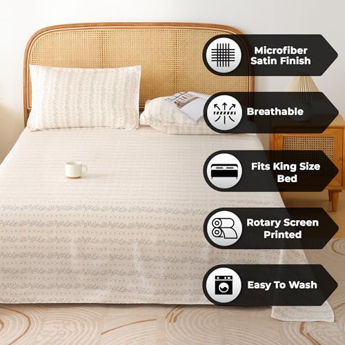 Image of Story@Home King Size Bedsheet | Air Cotton Flatsheet King Size with Two Pillow Covers| 240 TC | Super Soft Bed Sheet for King Size Bed | Floral Design (270 x 250 cm, Off White & Blue)