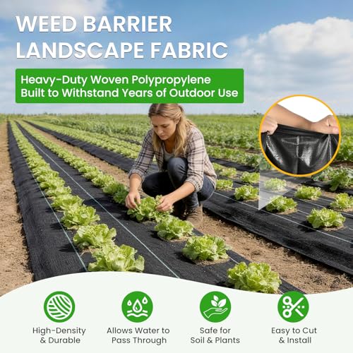 Weed Barrier Fabric, 3x300ft Landscape Fabric, 3.2oz Heavy Duty Durable Woven Geotextile Fabric, High Permeability Ground Cover Mat, Driveway Fabric, Garden Weed Control Cloth with 20 U-Securing Pegs - Thumbnail 2