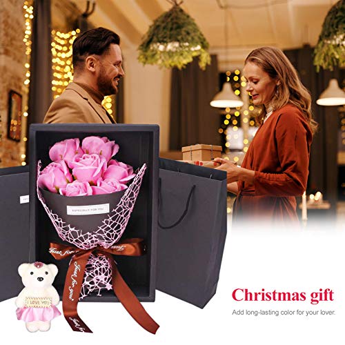 Flor rosa falsa,Funien 7 peças de flor rosa de sabão com caixa de presente flores artificiais perfum