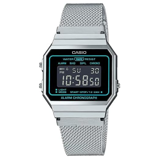 CASIO Cronógrafo Despertador Retro Vintage/Pulsera de Acero Inoxidable A700WEMS-1BEF