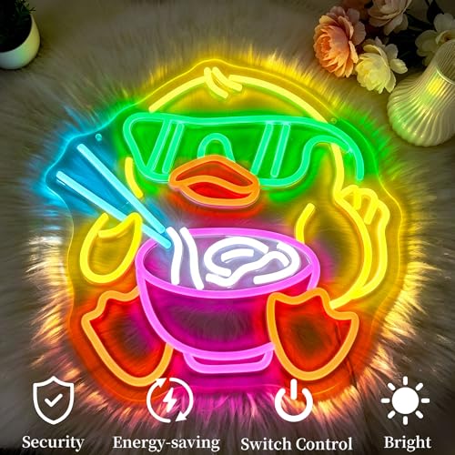 Image of Duck Ramen Neon Sign for Wall Decor Dimmable Ramen Led Neon Lights Cute Light Up Signs for Restaurant Room Gift Decoration USB Powered
