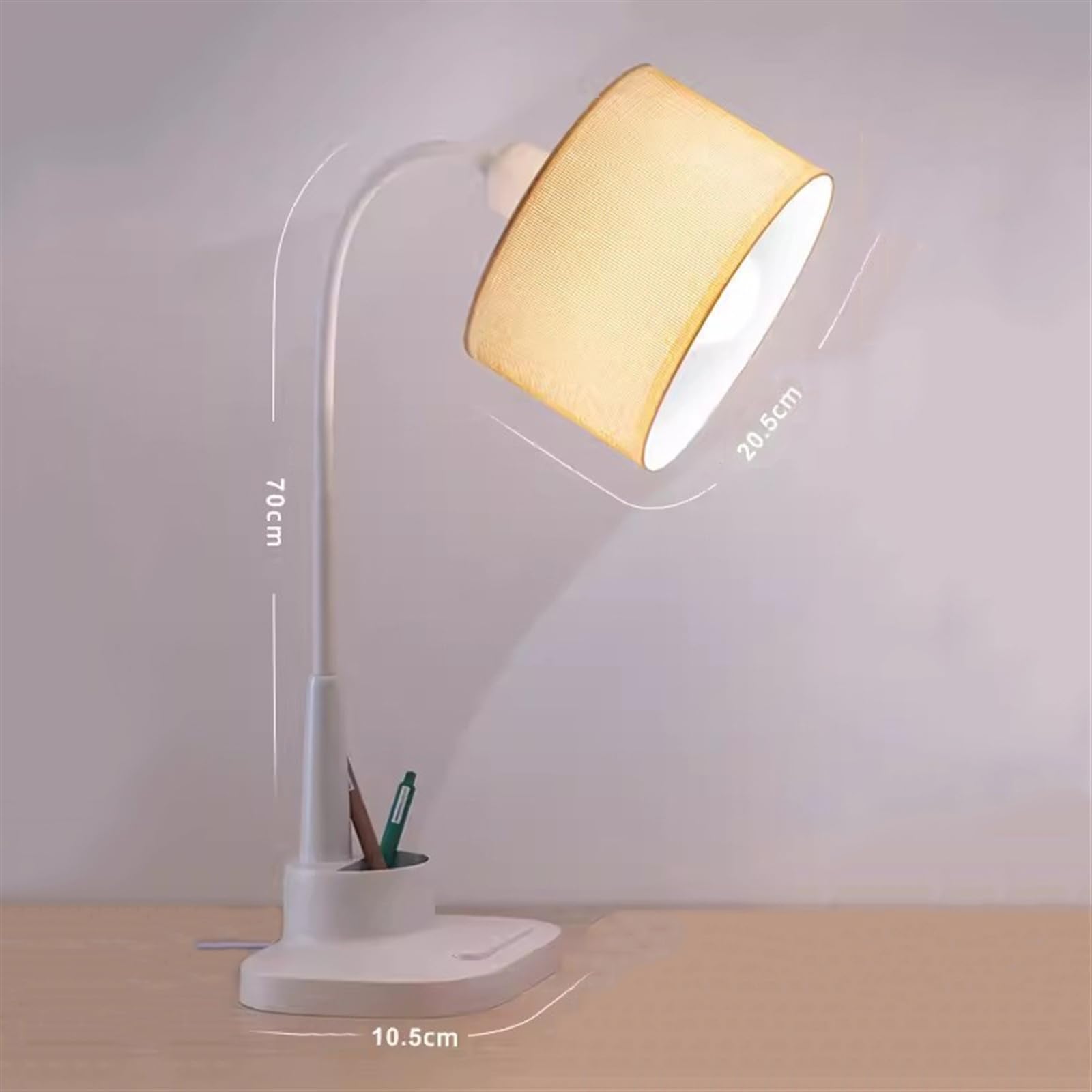 Lampa biurkowa Lampa biurkowa LED z abażurem tkaniny, regulowana w zakresie 360° lampa Lampka do czytania uchwytem na długopis i telefon, domowego biura, przewód zasilający 59"