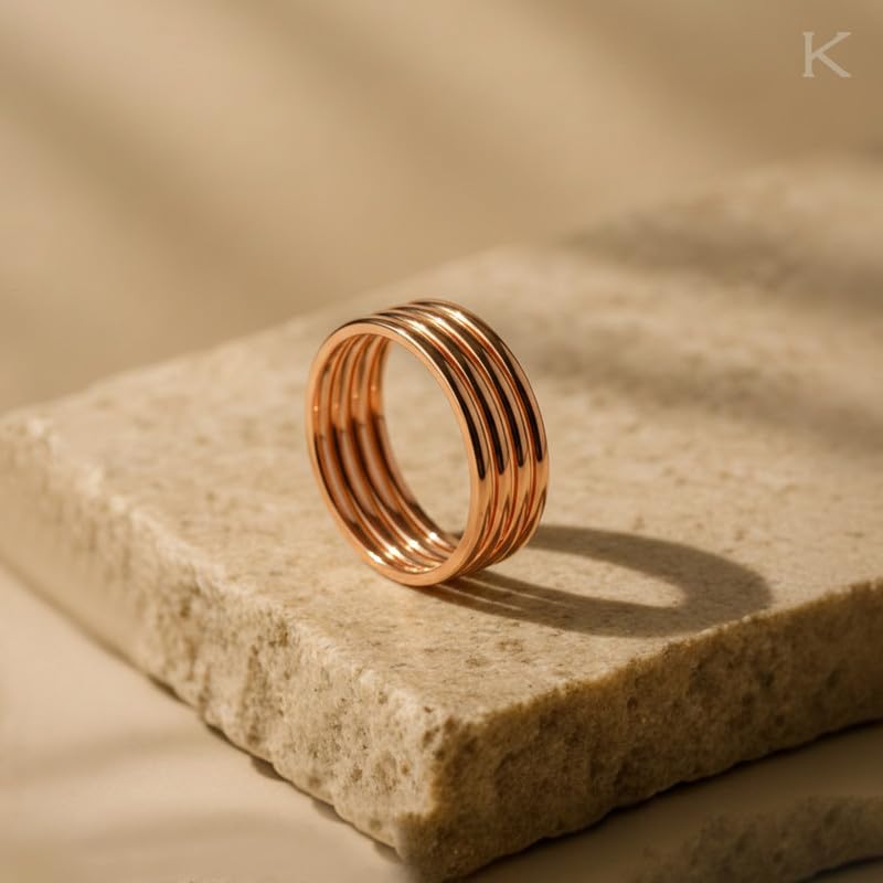 Image of Kisna Diamond & Gold Jewellery 18KT (750) Rose Gold For Women|Real Gold Band|Gold Band Women|Stylish & Simple Daily Wear Gold Band|Gift for Her, Birthday, Anniversary|Auric Line Gold Band S16