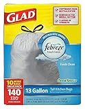Glad 13 Gallon Odor Shield Tall Kitchen Trash Bags, 140 Count