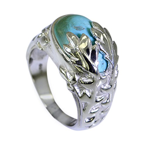 Bague Turquoise Pierre de Naissance ovale en argent et son serti fait main taille W