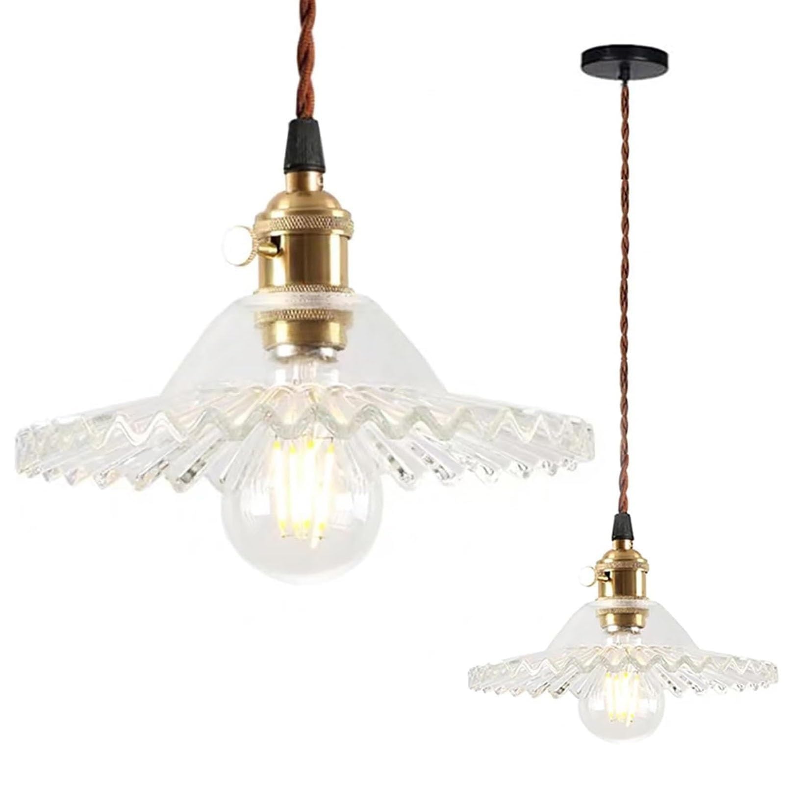 HYJAUSXB Modern E27 Industrial Chandelier - Round Brass Ceiling Lamp with Glass Shade Stylish Indoor Lighting for Loft & Living Room Decor (A)