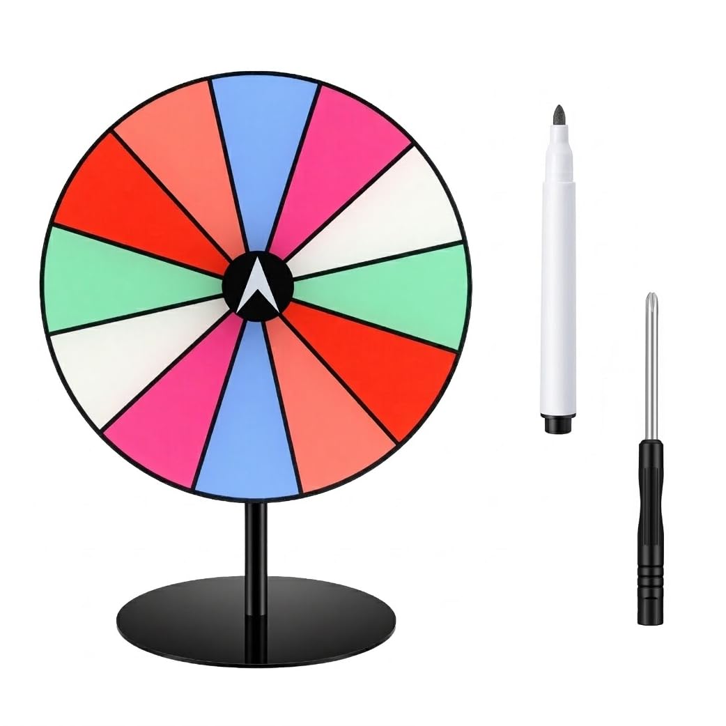 Rainbow Spin The Wheel with Stand, 8 Inch Tabletop Roulette Spinning Wheel for Prizes, 12Color Slots Portable Prize Wheel of Wheel of Fortune, Spinner Top Roulette Wheel for Party Carnival Prize Draws