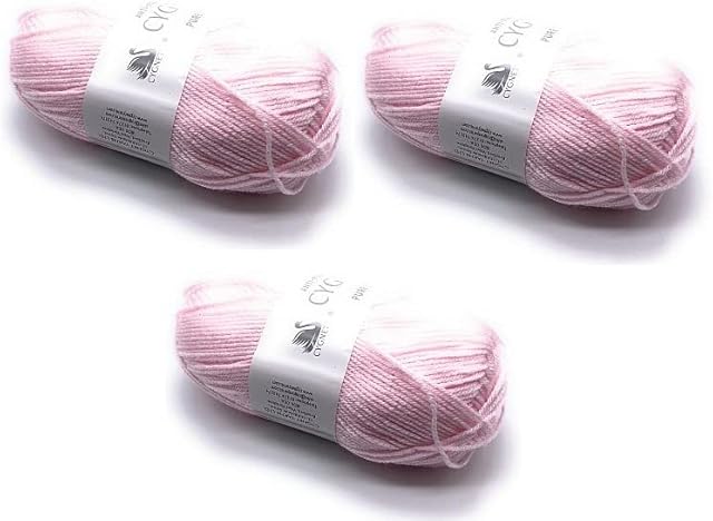 Pack of 3 x 100g Balls Pale Pink Cygnet Pure Baby Double Knitting Wool - Petal Pink
