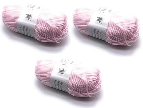 Pack de 3 ovillos de lana de punto doble para bebé, 100 g, color rosa pálido Cover