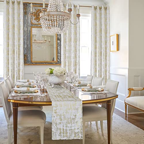 Gold And White Curtains 108 Inches Long For Living Room 2 Panel Set Designer Chic Custom Made Pattern Light Blocking Darkening Blackout Window Treatments Extra Long Curtain Set Drapes,52X108 Length #TOP1