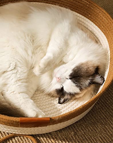 Petlex Cat Basket Bed, Round Rattan Cat House For Indoor Cats, Cute Cat Cotton Rope Woven Basket Nest With Interactive Ball, Washable Winter Summer Use #TOP3