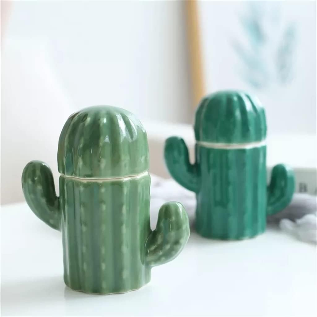Cactus Ceramic Toothpick Holder Multifunctional Covered Cotton Swab Box Living Room Storage Box (Color : D, Size : 9.7x10.5cm)