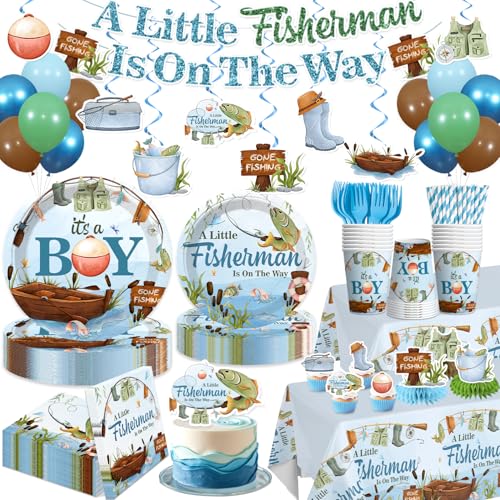 Yingoto 171 PCS Fishing Baby Shower Decorations, A Little Fisherman